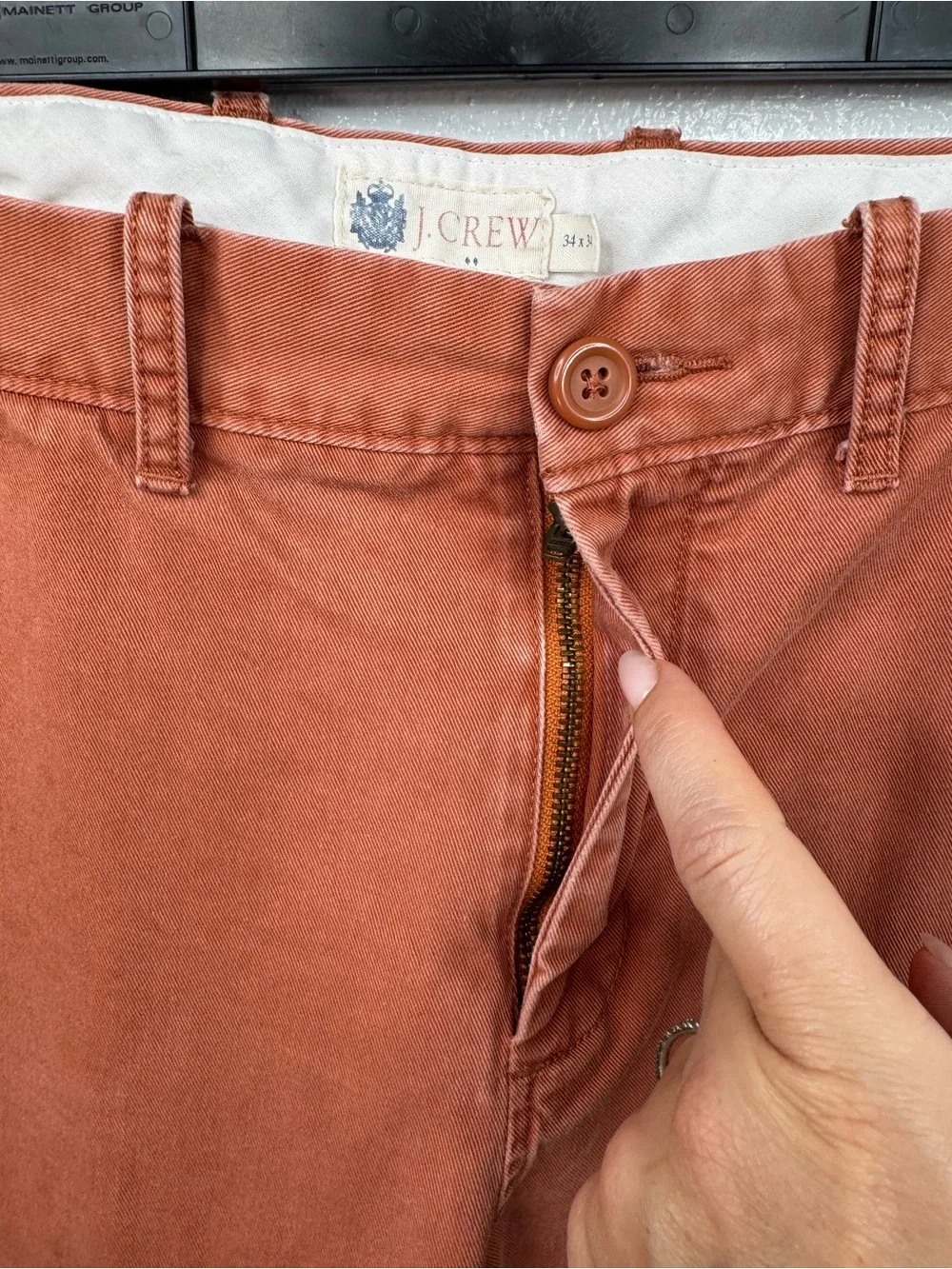 J.Crew Chino Pants Mens 34x34 Salmon Rust Orange Straight Leg Flat Front